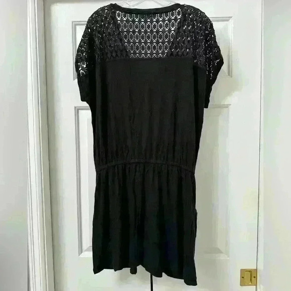 Calvin Klein Crochet Beach Coverup Casual Dress Black Drawstring 2 Pockets Sz XL - Picture 6 of 12